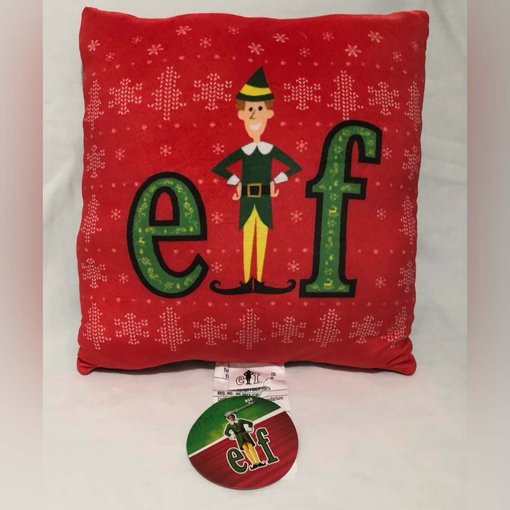 ELF Red and Green Holiday Elf squishy Pillow. 12”X12”